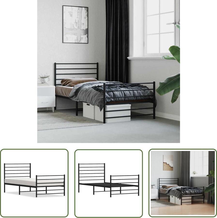 The Living Store Klassiek Metalen Bedframe Enkel Zwart 207 x 105 x 90 cm Robuust en Functioneel Robuust Bedframe Metalen Bedframe Enkelbed Zwart Bedframe Staal Bedframe - Foto 2