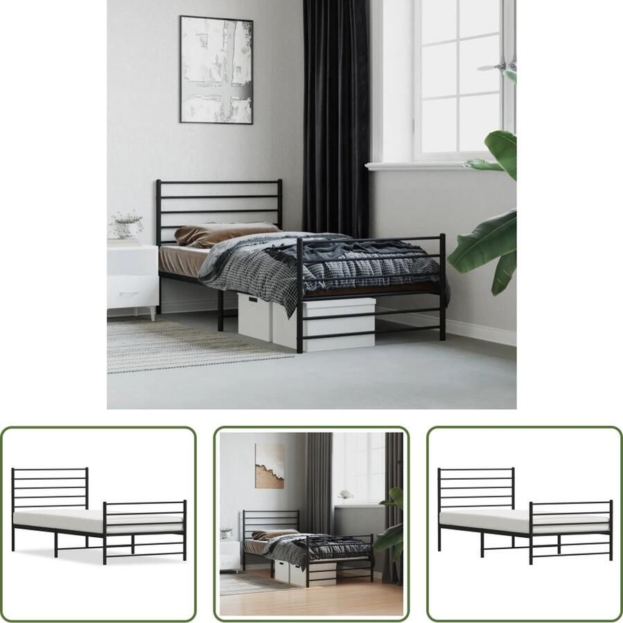 The Living Store Klassiek Metalen Bedframe Enkel Zwart 207 x 105 x 90 cm Robuust en Functioneel Robuust Bedframe Metalen Bedframe Enkelbed Zwart Bedframe Staal Bedframe