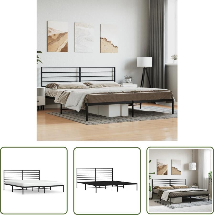 The Living Store Klassiek Metalen Bedframe Logeerbed Robuust Zwart 219 x 187 x 90 cm Klassieke Bedframe Metalen Bedframe Zwarte Bedframe Robuust Bedframe Met Opbergruimte - Foto 2