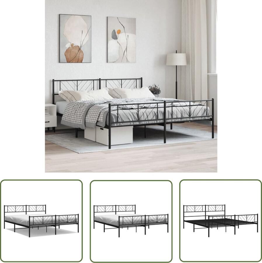 The Living Store Klassiek metalen bedframe Logeerbed Robuuste constructie Metalen latten en poten Extra opbergruimte Functioneel hoofd- en voeteneinde Zwart 219 x 187 x 90 cm Matras niet inbegrepen - Foto 2