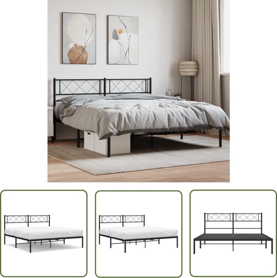 The Living Store Klassiek Metalen Bedframe Robuust en Tijdloos Design 207 x 156 x 90 cm Zwart Metalen Bedframe Klassiek Bed Zwart Bed Met Hoofdbord Boxspring Bed - Foto 2