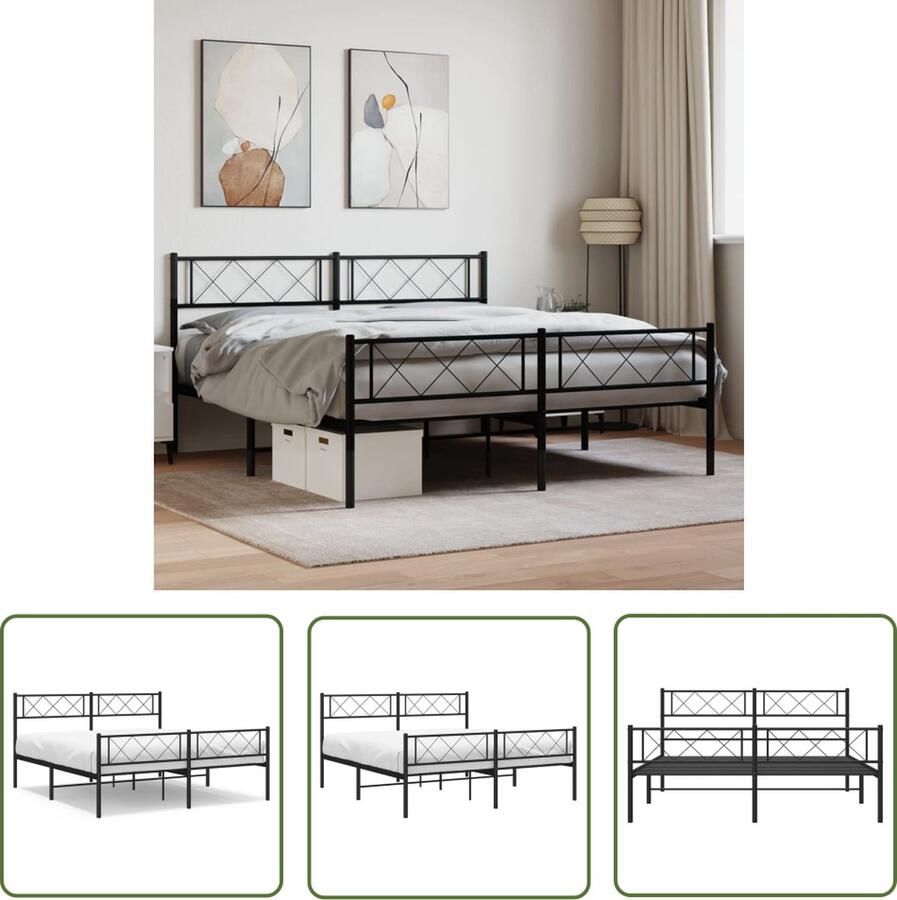 The Living Store Klassiek Metalen Bedframe Robuust Extra opbergruimte Zwart 207 x 156 x 90 cm Geschikt voor 150 x 200 cm matras Montage vereist