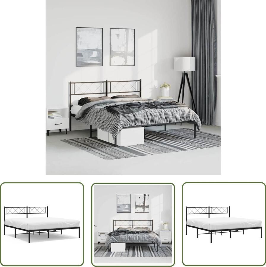 The Living Store Klassiek Metalen Bedframe Tweepersoons Zwart 196 x 142 x 90 cm Robuuste constructie Metalen Bed Frame Tweepersoons Bed Klassiek Bed Zwart Bed Frame Met Hoofdbord