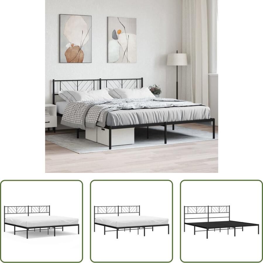 The Living Store Klassiek Metalen Bedframe Tweepersoons Zwarte 207 x 206 x 90 cm Robuuste Constructie