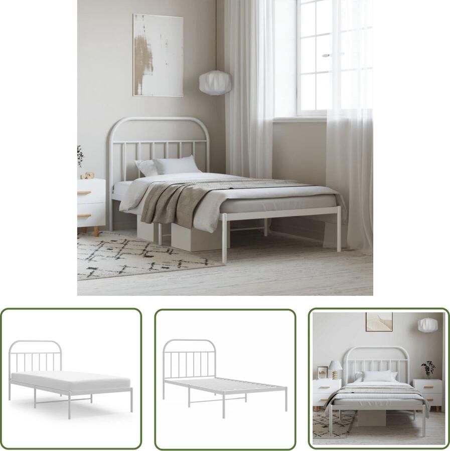 The Living Store Klassiek metalen bedframe Wit 196 x 105 x 100 cm Robuuste constructieOping- matras niet inbegrepen Klassieke Bedframe Metalen Bedframe Wit Bedframe Staal Bedframe 100x190