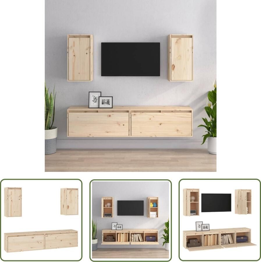 The Living Store Televisiemeubel Hangkasten 80 x 30 x 35 cm 30 x 30 x 60 cm Massief grenenhout - Foto 2