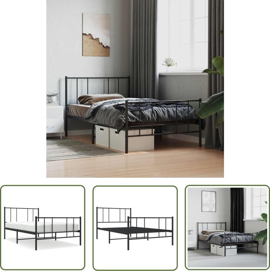 The Living Store Bedframe met hoofd- en voeteneinde metaal zwart 100x190 cm Klassieke Bed Frame Metalen Bedframe Staal Bedframe Bed Frame Zwart Boxspring Frame