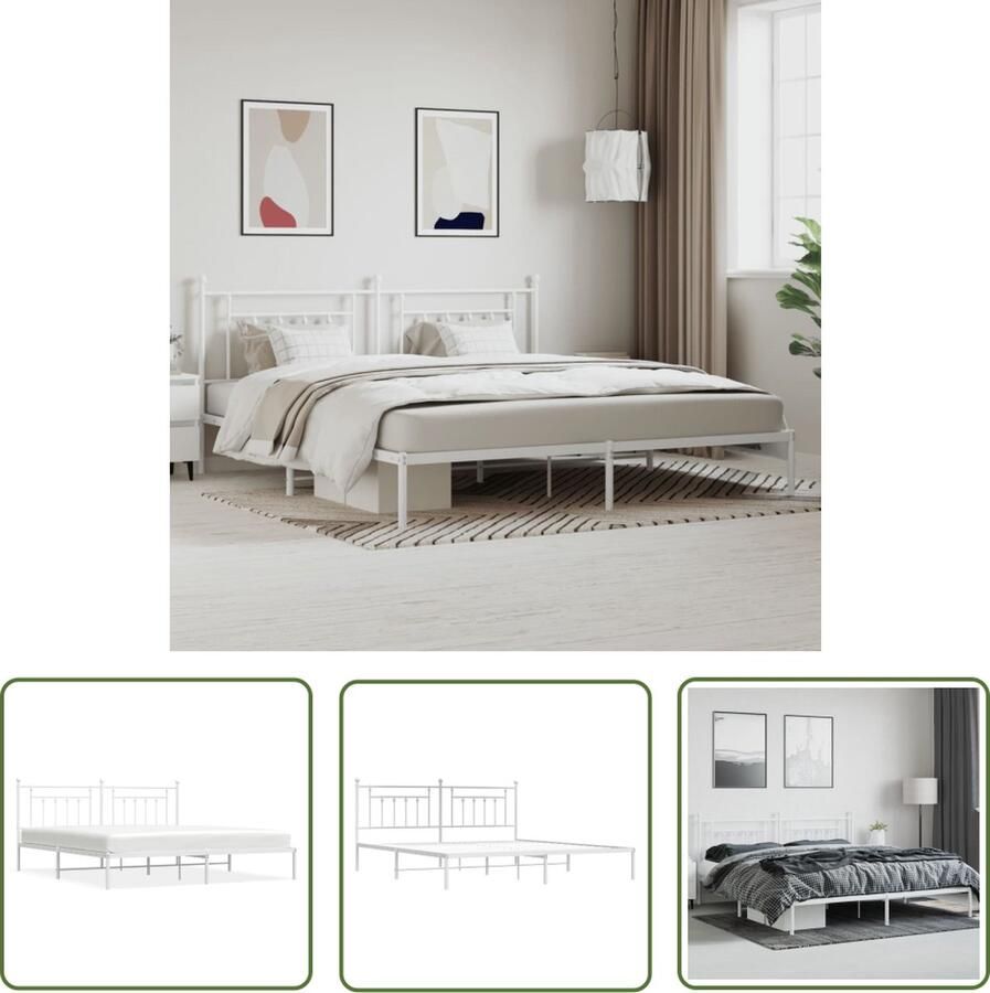 The Living Store Klassieke Bedframe Metalen Constructie Metalen Latten Opbergruimte Rugondersteuning Klassieke Bed Frame Metalen Bedframe Tweepersoons Bed Met Hoofdbord Witte Bed Frame