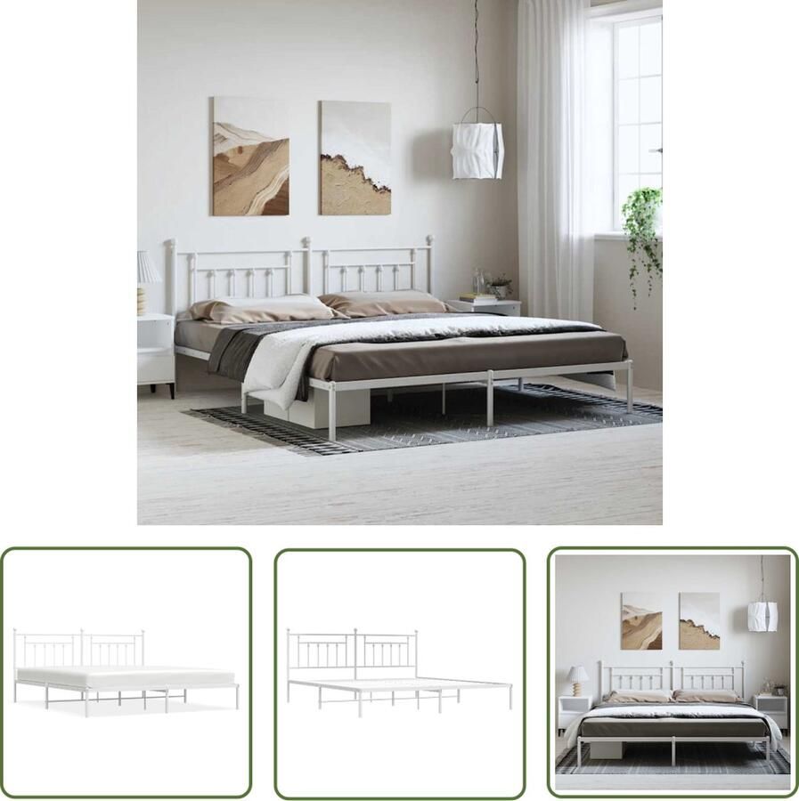 The Living Store Klassieke Bedframe Metalen Constructie Metalen Latten Opbergruimte Rugondersteuning Klassieke Bed Frame Metalen Bedframe Tweepersoons Bed Met Hoofdbord Witte Bed Frame - Foto 2
