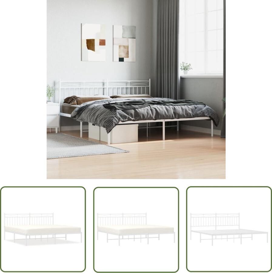 The Living Store Bedframe Classic Robuust metalen constructie Metalen latten en poten Extra opbergruimte Comfortabele ondersteuning Wit 219x187x91 cm Robuust Bed Frame Klassiek Bed Metalen Bedframe Wit Bed Tweepersoons Bed - Foto 2