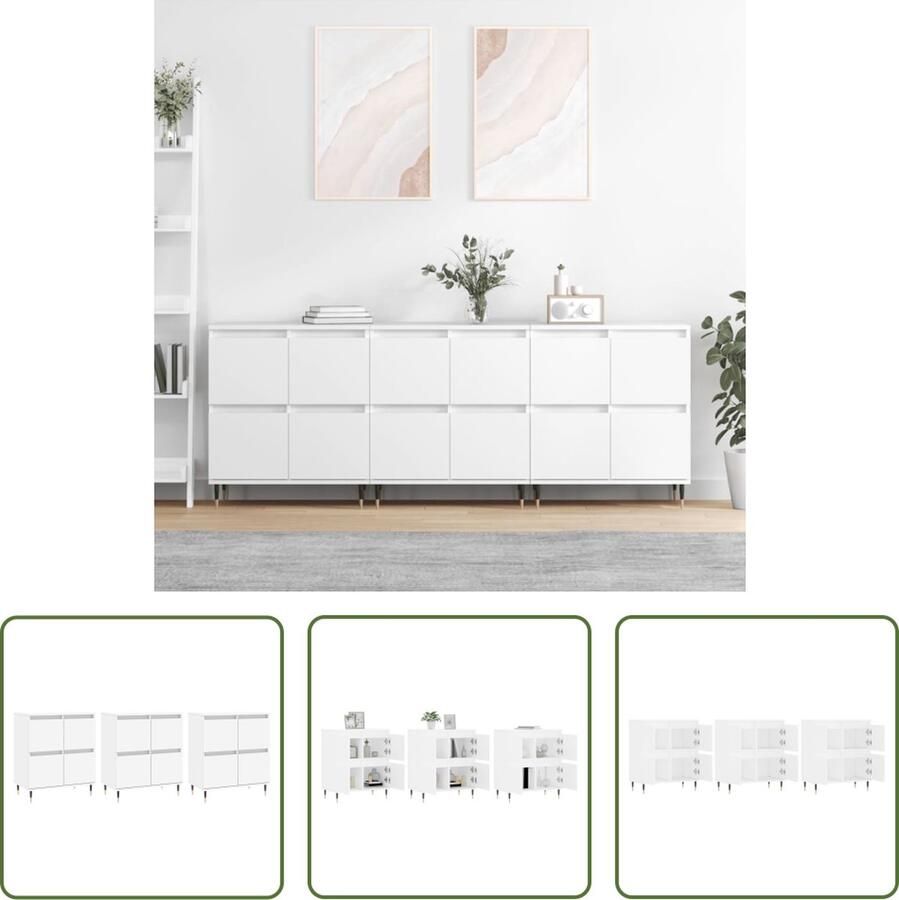 The Living Store Dressoirs 3 st bewerkt hout wit Klassieke Dressoir Houten Dressoir Wit Dressoir Opbergen Salontafel