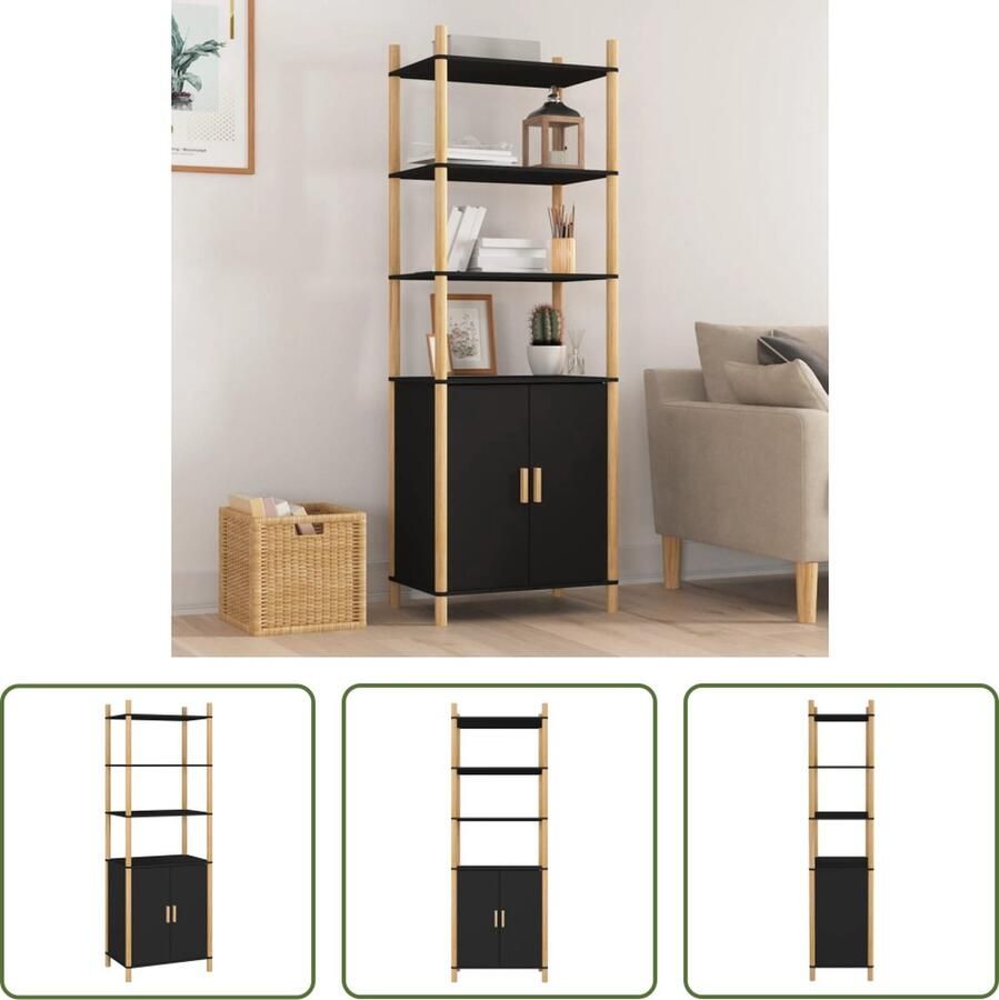 The Living Store Hoge kast 60x40x173 cm bewerkt hout zwart Keukenkast