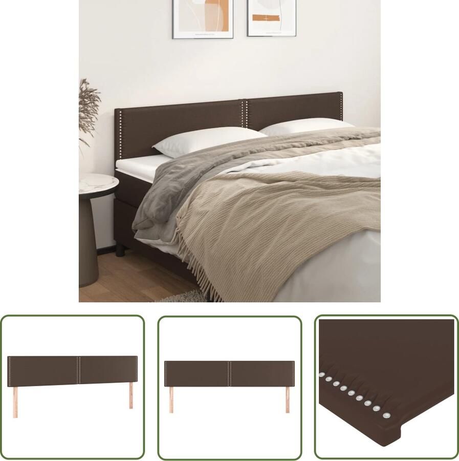 The Living Store Klassieke Hoofdbord Kunstleer Stevige Houten Poten Verstelbare Hoogte Bruin 200x5x78 88cm Set van 2