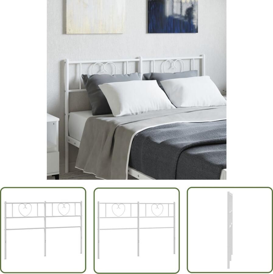 The Living Store Klassieke Hoofdbord Staal 125x3x90 cm Wit