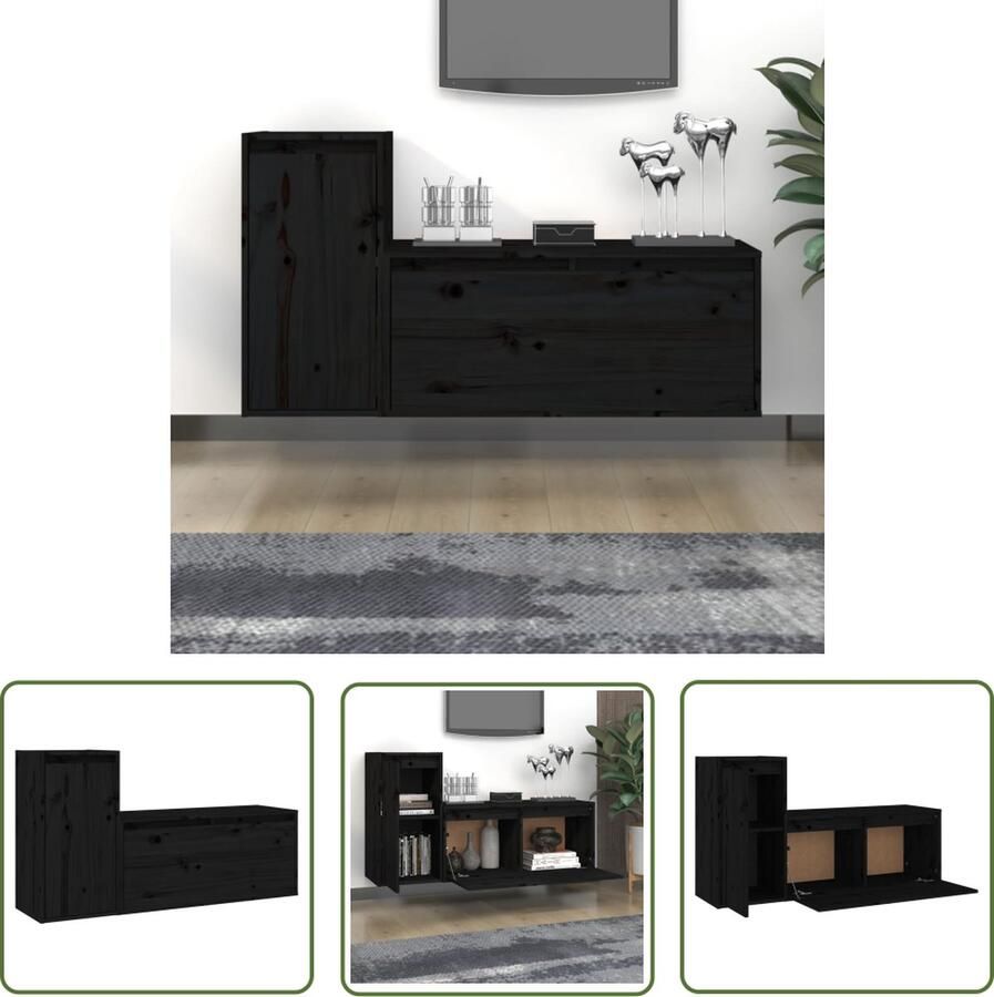 The Living Store Klassieke Televisiekast 80 x 30 x 35 cm Massief Grenenhout - Foto 2