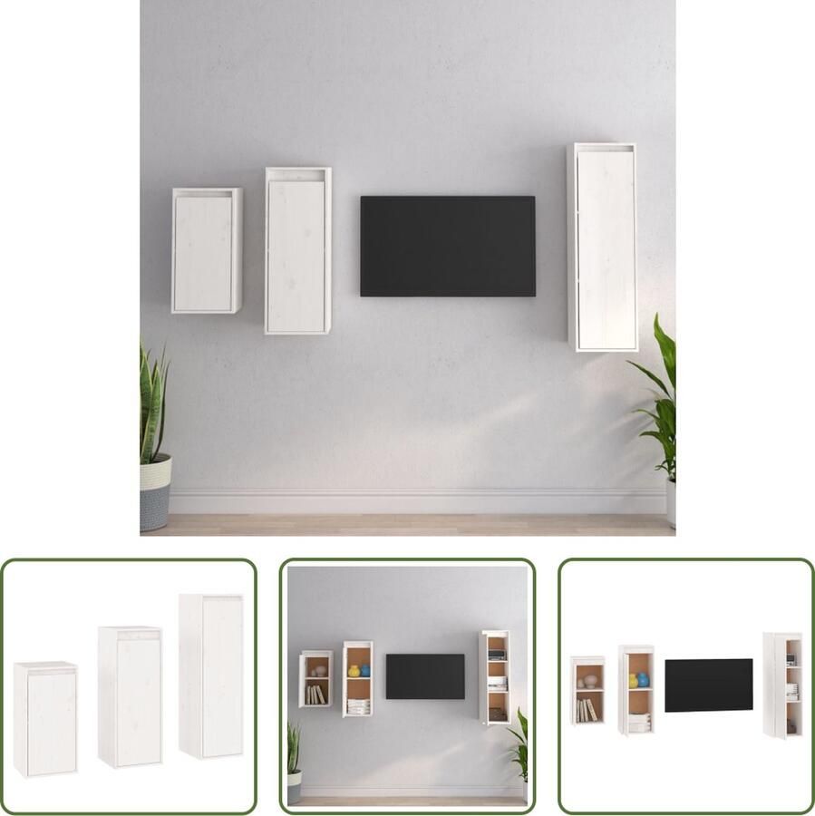 The Living Store Klassieke televisiekast Hangkasten Massief grenenhout Trendy design Eenvoudig schoon te maken Wit Montage vereist - Foto 2