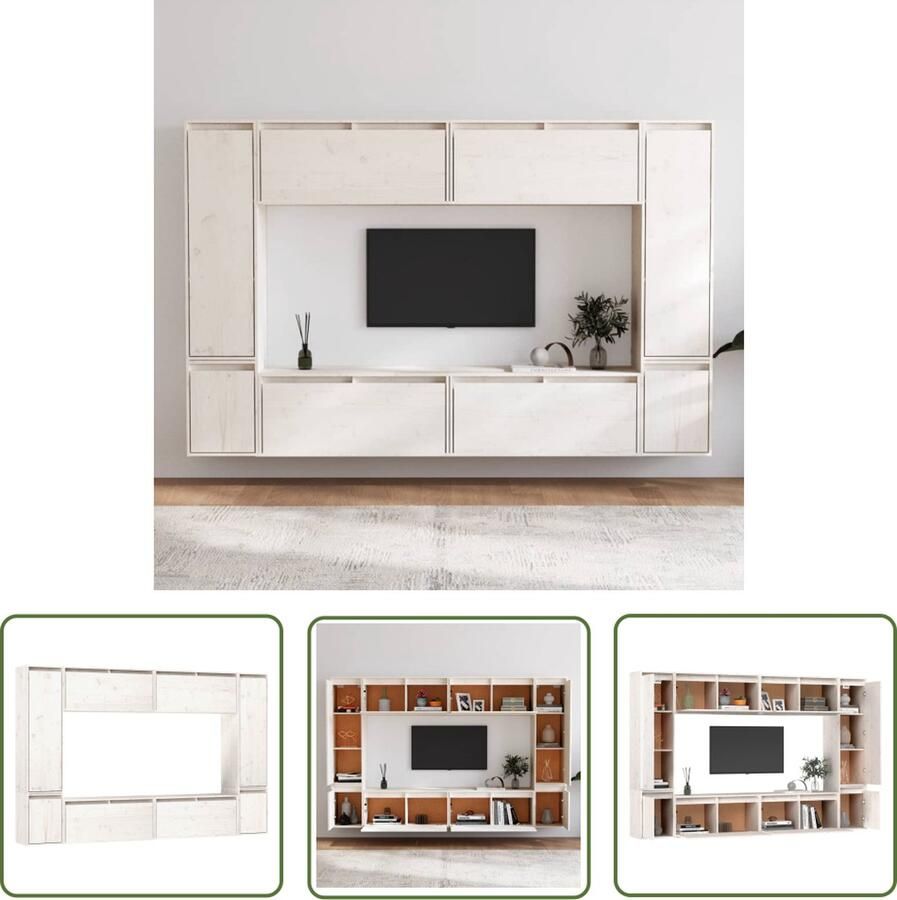 The Living Store Wandmeubel Televisiekast Set van 4x 80x30x35 cm 2x 30x30x40 cm 2x 30x30x100 cm Massief grenenhout - Foto 2