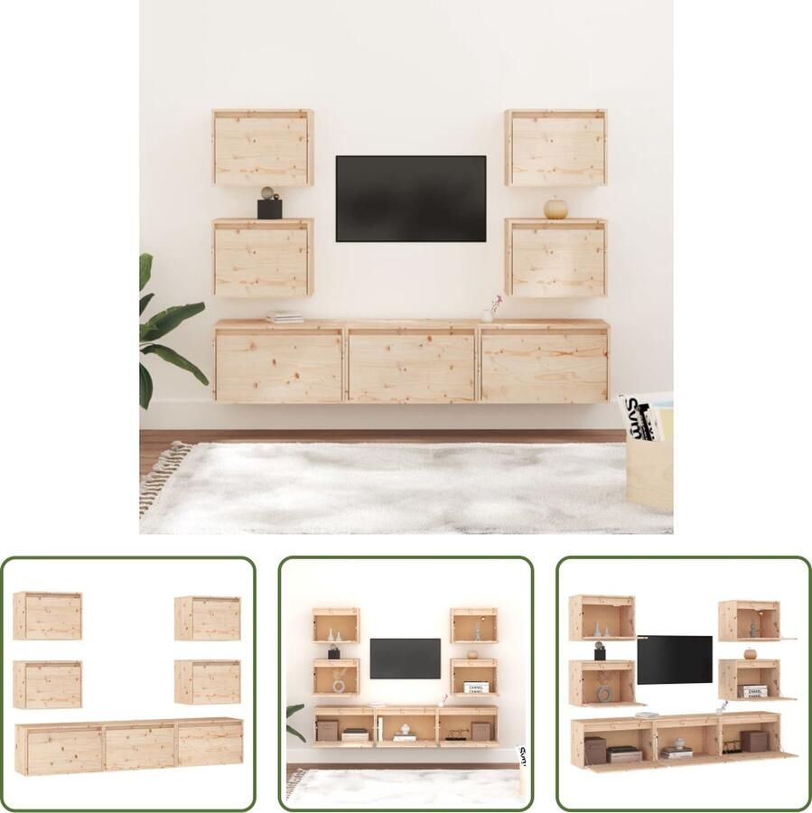 The Living Store Klassieke Televisiekasten Wandmeubelen Massief grenenhout Trendy en praktisch design Schoon te maken met vochtige doek Montage vereist - Foto 2