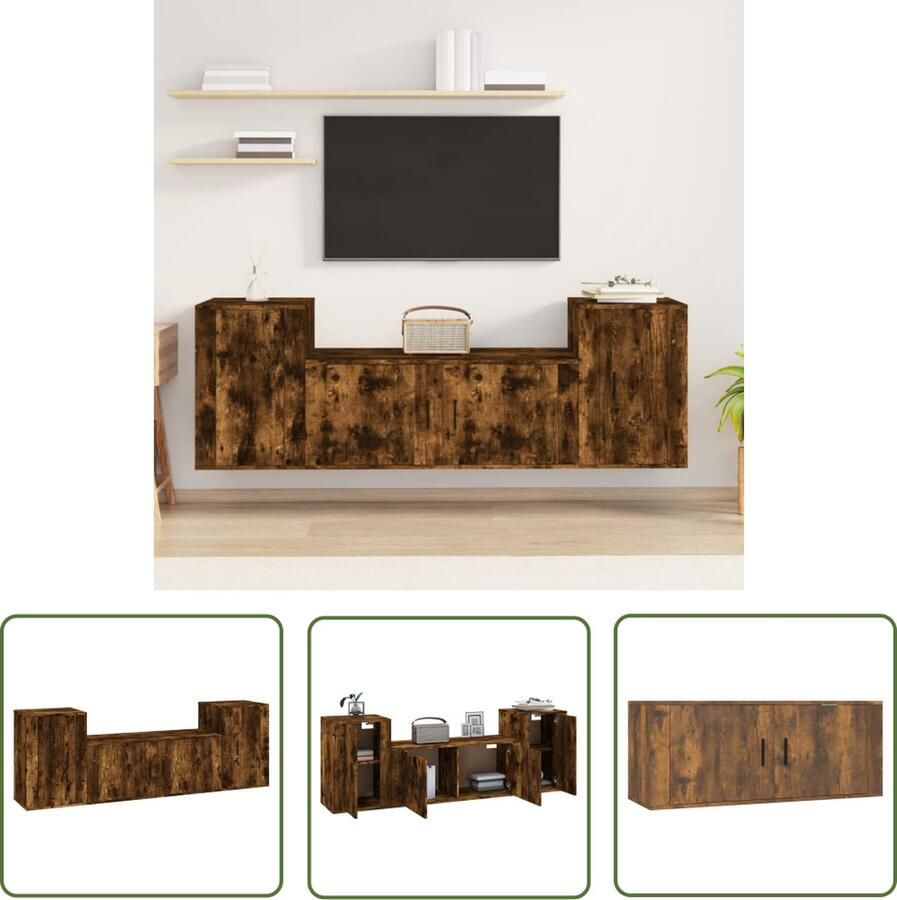 The Living Store Klassieke televisiekastenset 100 x 34.5 x 40 cm Gerookt eiken - Foto 2