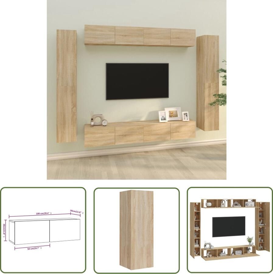 The Living Store Klassieke televisiekastenset 100x30x30 cm Sonoma eiken Voldoende opbergruimte en wandgemonteerde functie - Foto 2