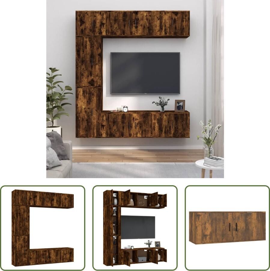 The Living Store Klassieke televisiekastenset 2x 100x34.5x40cm 2x 40x34.5x80cm 3x 40x34.5x40cm Gerookt eiken - Foto 2