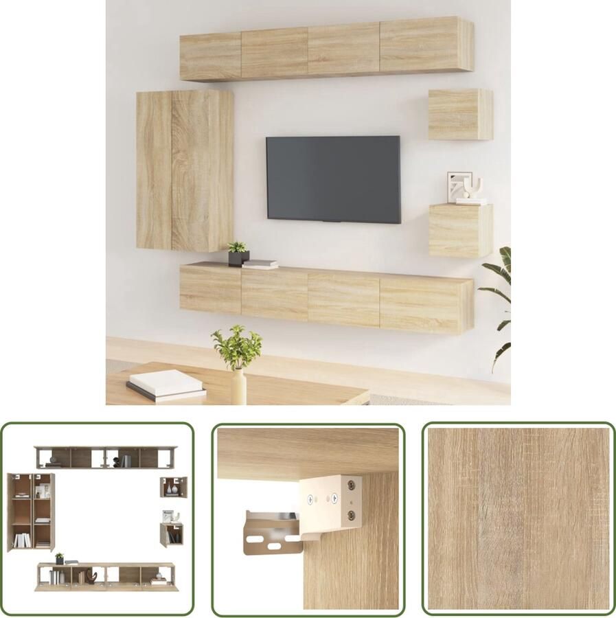 The Living Store Klassieke Televisiekastenset 4x 100x30x30cm 2x 30.5x30x110cm 2x 30.5x30x30cm Sonoma Eiken - Foto 2