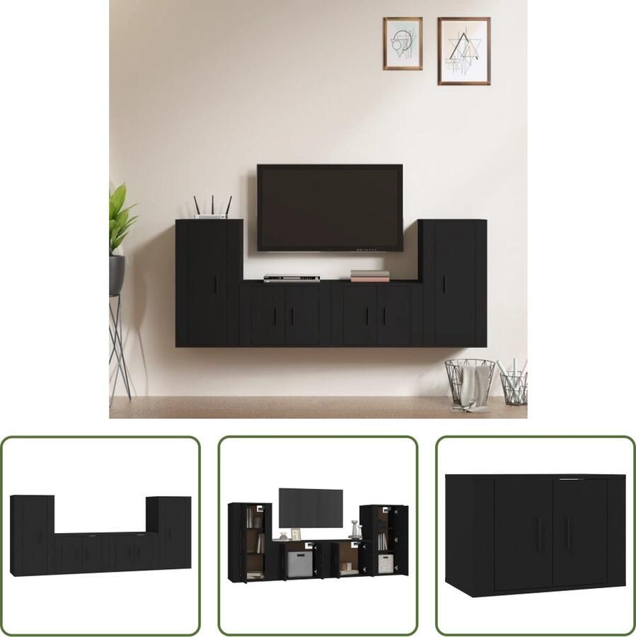The Living Store Klassieke Televisiekastenset Tv-meubel Zwart 2x57x34.5x40cm 2x40x34.5x80cm - Foto 2