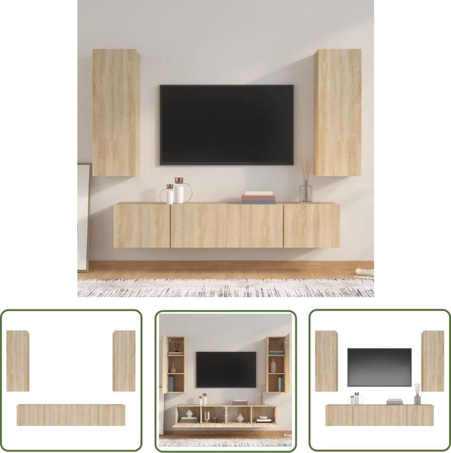 The Living Store Klassieke Televisiekastenset 80 x 30 x 30 cm 30.5 x 30 x 90 cm Sonoma Eiken - Foto 2
