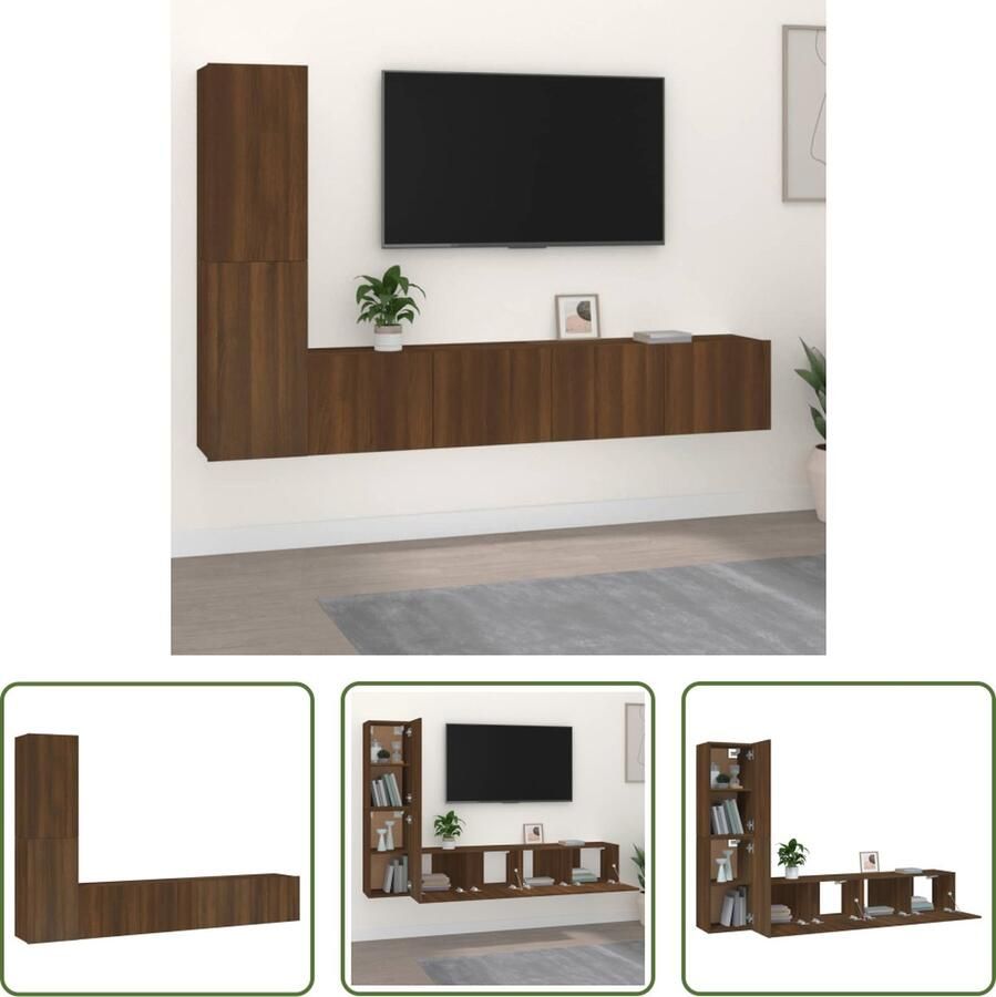 The Living Store Klassieke TV-kastenset 80 x 30 x 30 cm + 30.5 x 30 x 60 cm Bruineiken - Foto 2