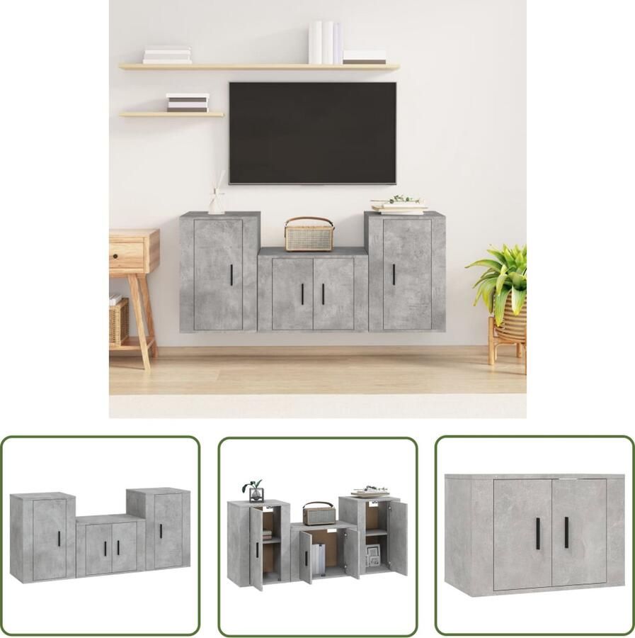 The Living Store Klassieke Televisiekastenset Betongrijs 57 x 34.5 x 40 cm Wandgemonteerd - Foto 2