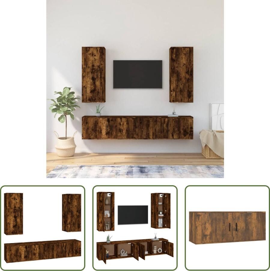 The Living Store Klassieke televisiekastenset Bewerkt hout 2x40x34.5x100cm 2x100x34.5x40cm Gerookt eiken - Foto 2