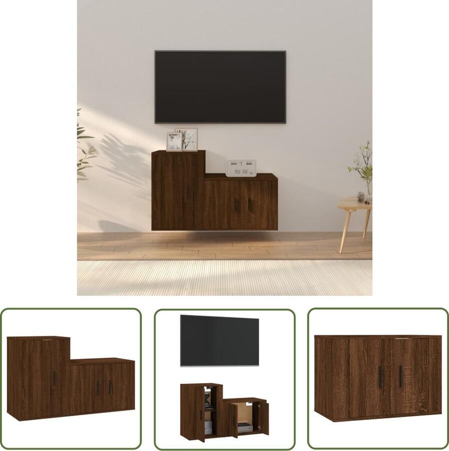 The Living Store Klassieke televisiekastenset bewerkt hout opbergruimte wandgemonteerd bruineiken 57x34.5x40 cm 40x34.5x60 cm - Foto 2