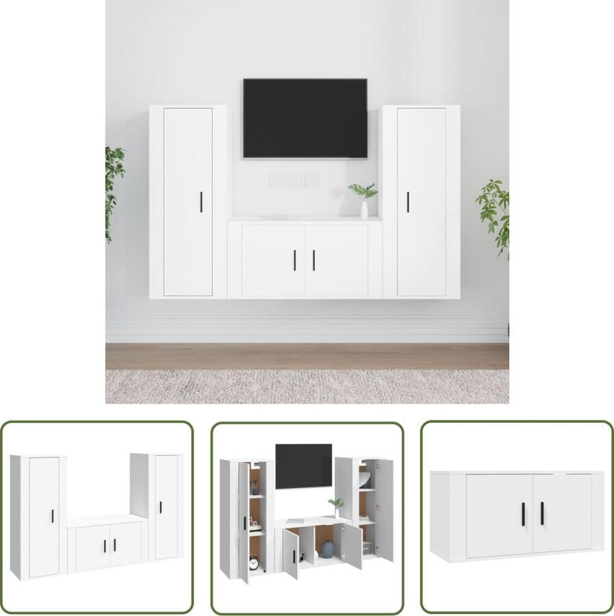 The Living Store Klassieke Televisiekastenset Bewerkt hout Wandgemonteerd 2x40x34.5x100 cm 1x80x34.5x40 cm - Foto 2
