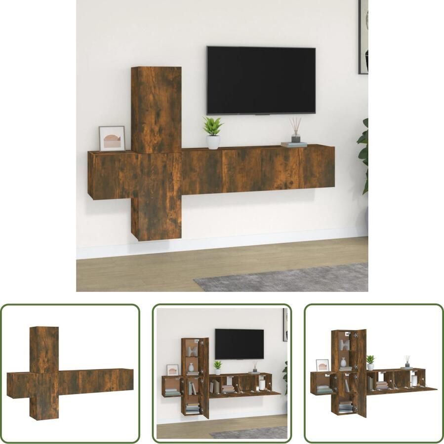 The Living Store Klassieke televisiekastenset Gerookt eiken 60x30x30 cm Wandgemonteerd - Foto 2