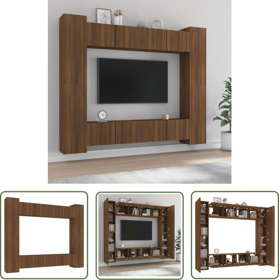 The Living Store Klassieke Televisiekastenset Meubel 80 x 30 x 30 cm Bruineiken - Foto 2