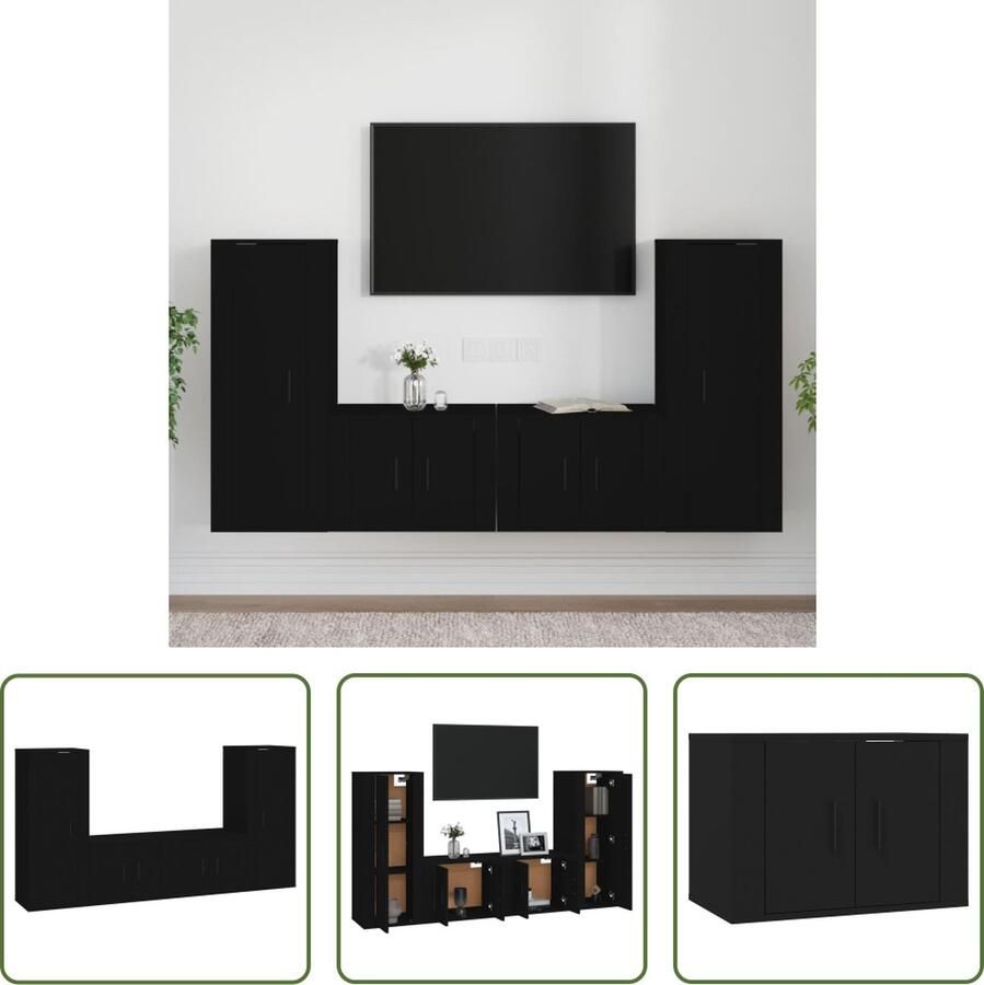 The Living Store Klassieke Televisiekastenset TV-Meubel 40 x 34.5 x 100 cm 57 x 34.5 x 40 cm Zwart - Foto 2
