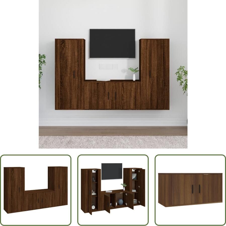 The Living Store Klassieke televisiekastenset tv-meubel 40 x 34.5 x 100 cm tv-meubel 80 x 34.5 x 40 cm bruineiken - Foto 2