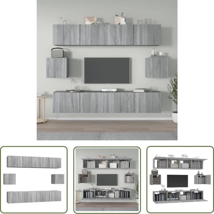 The Living Store Klassieke Televisiekastenset TV-meubel 80 x 30 x 30 cm Grijs Sonoma Eiken - Foto 2
