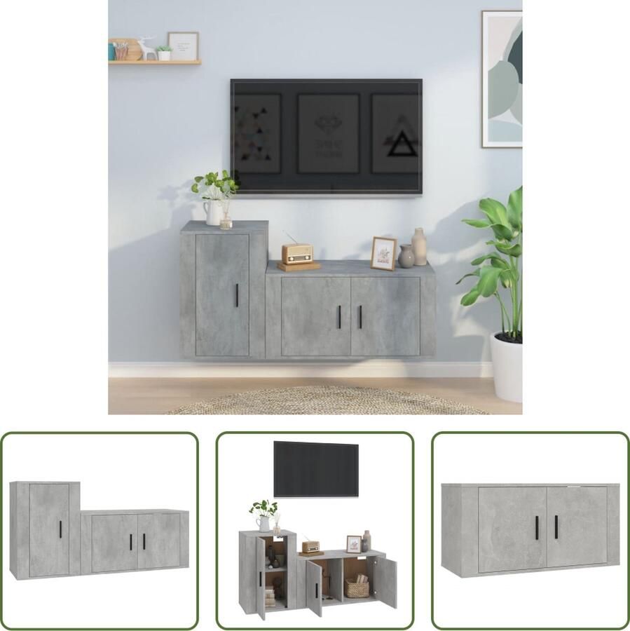 The Living Store Klassieke televisiekastenset TV-meubel 80x34.5x40cm en 40x34.5x60cm Betongrijs - Foto 2
