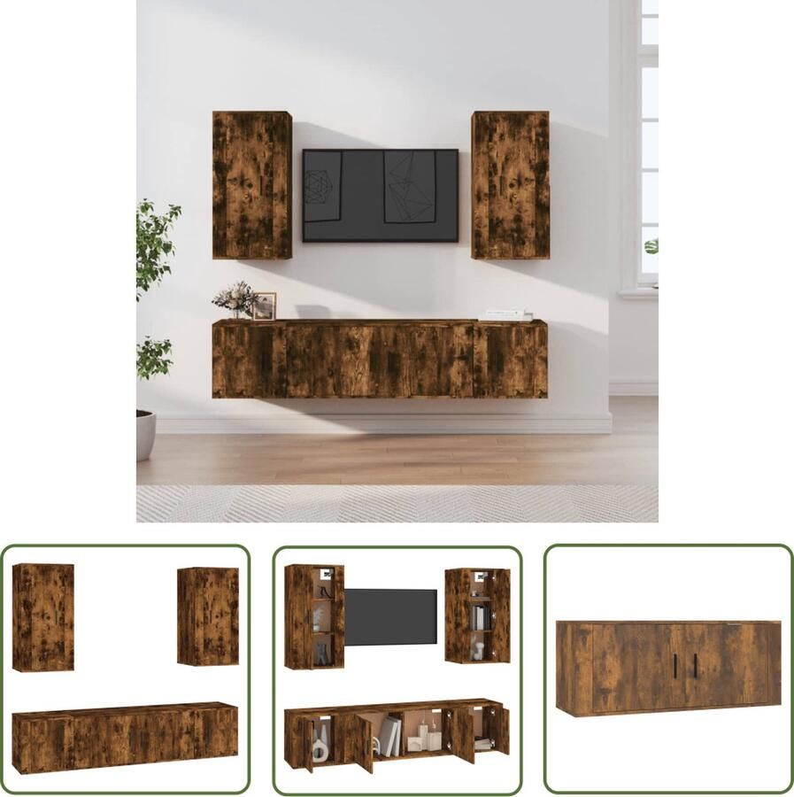 The Living Store Klassieke televisiekastenset TV-meubel gerookt eiken 100 x 34.5 x 40 cm - Foto 2