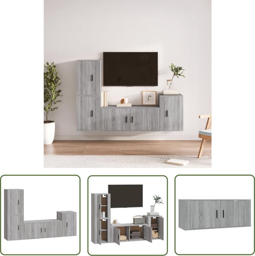 The Living Store Televisiekastenset TV-meubel 100x34.5x40cm 3x TV-meubel 40x34.5x60cm Grijs sonoma eiken - Foto 2