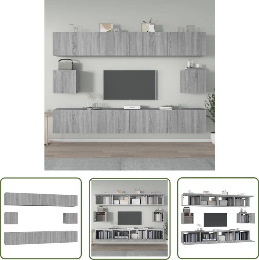 The Living Store Klassieke Televisiekastenset TV-meubels van bewerkt hout Praktisch ontwerp Grijs Sonoma Eiken 4x 100x30x30cm 2x 30.5x30x30cm - Foto 2