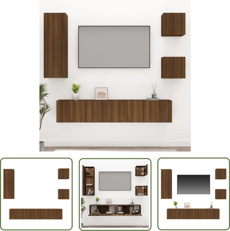 The Living Store Klassieke Televisiekastenset TV-meubelset Wandgemonteerd Bruineiken Hoge Kwaliteit - Foto 2