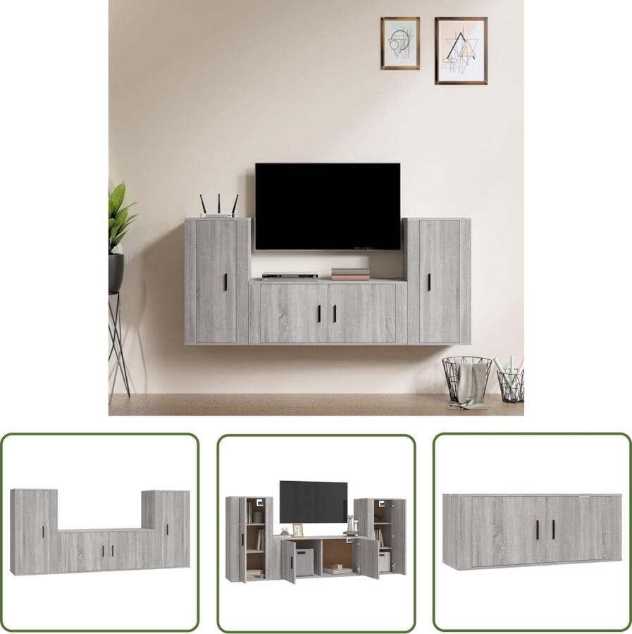 The Living Store Televisiemeubelset Classic s Wandgemonteerd 100 x 34.5 x 40 cm Grijs Sonoma Eiken Hoge Kwaliteit (105 karakters) - Foto 2