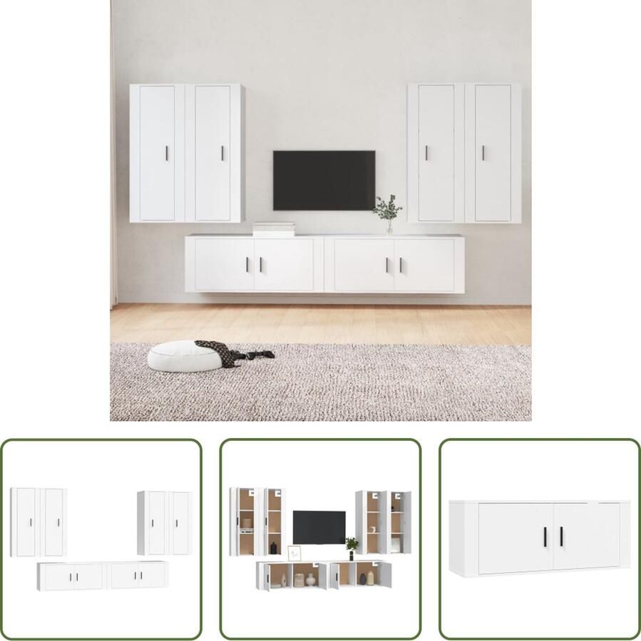The Living Store Klassieke televisiekastenset wit 4 x 40x34.5x100cm + 2 x 100x34.5x40cm - Foto 2