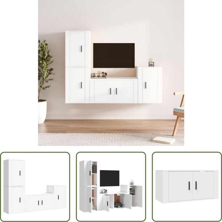 The Living Store Klassieke televisiekastenset Wit 80x34.5x40 cm 40x34.5x60 cm Bewerkt hout - Foto 2