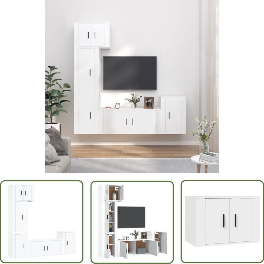 The Living Store TV-meubelset Klassiek Wandgemonteerd Wit 57x34.5x40 cm 100x34.5x40 cm 40x34.5x60 cm 40x34.5x80 cm - Foto 2