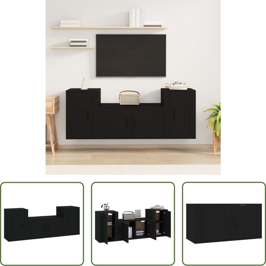 The Living Store Klassieke Televisiekastenset Zwart 80x34.5x40 cm 2x40x34.5x60 cm - Foto 2