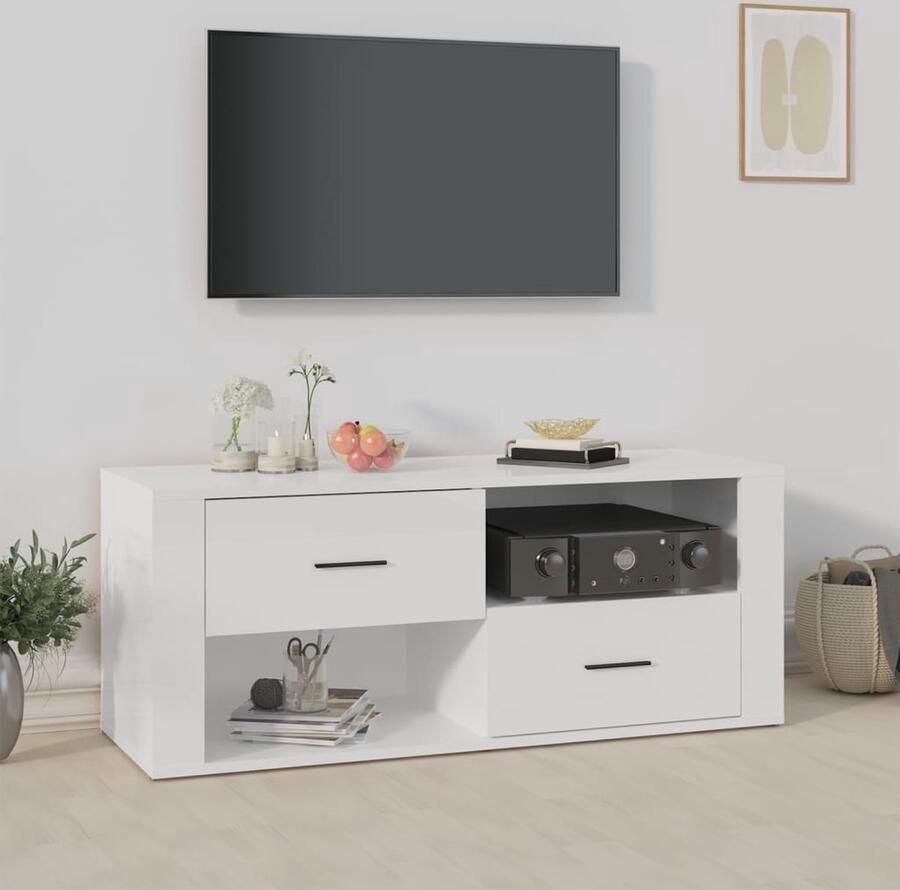 The Living Store TV-kast Classic Tv-meubel 100x35x40 cm Hoogglans wit - Foto 3