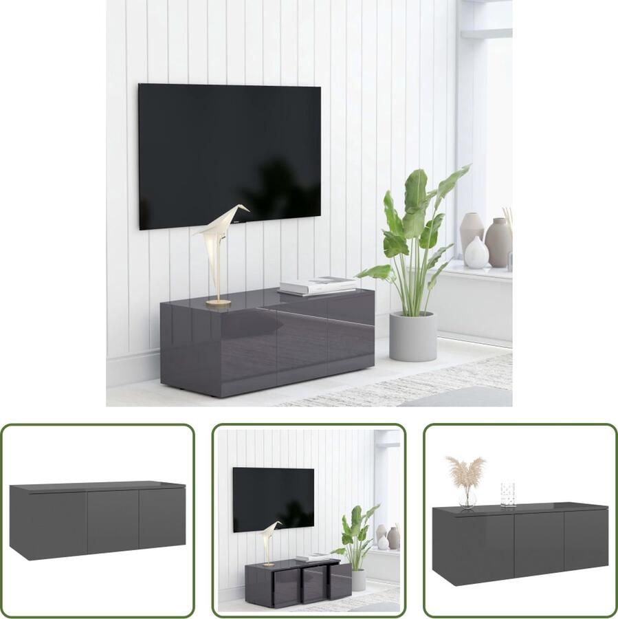 The Living Store Televisiekast Klassiek 80 x 34 x 30 cm Hoogglans Grijs 3 lades - Foto 3